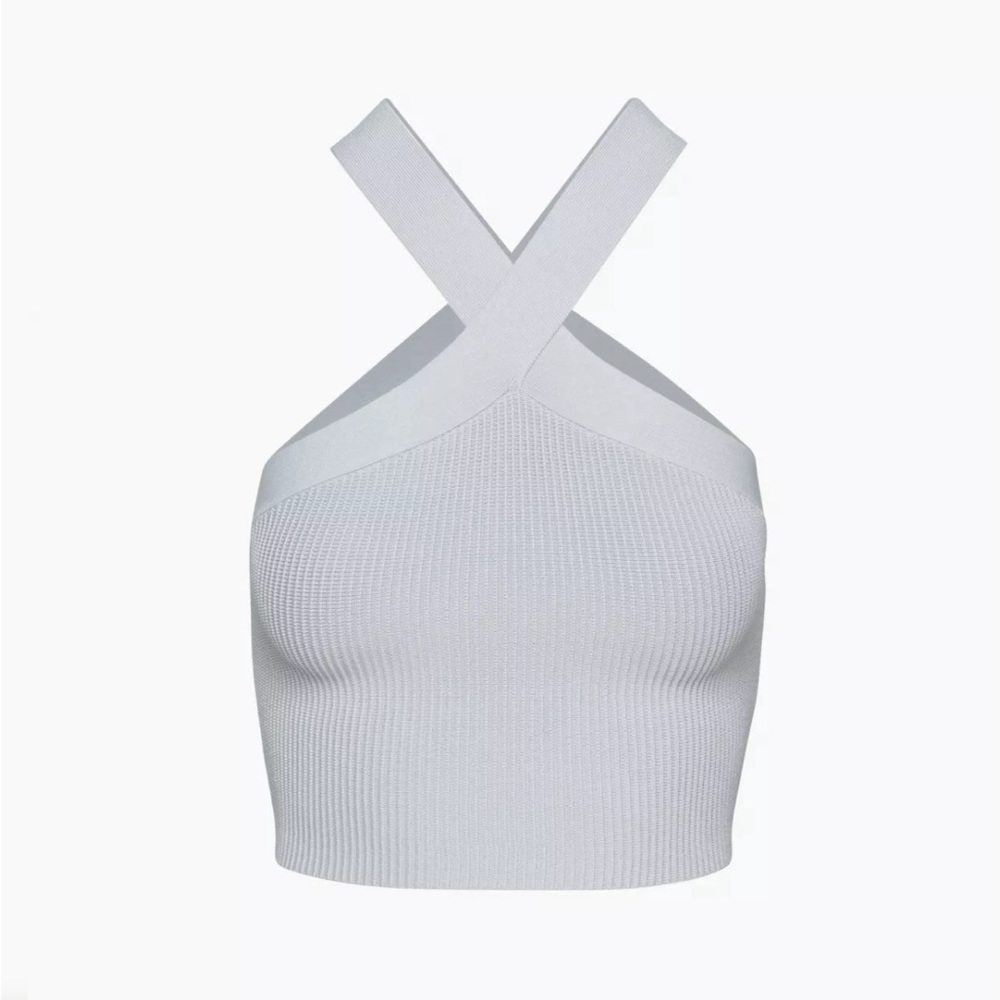 Aritzia Babton Sculpt Knit Criss Cross Cropped Tank baby blue size small
